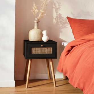 Sweeek Sweeek - Comodino Effetto Legno E Intrecciatura Cannage, 1 Cassetto