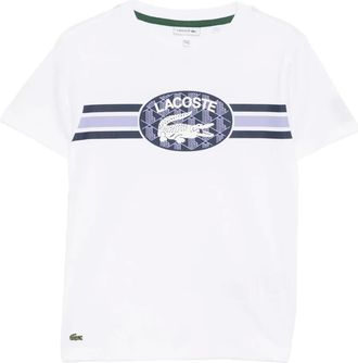 Lacoste monogram print cotton T-shirt - kids - Cotton - 10 yrs - White