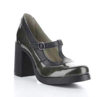 FLY London Womens Seif T-Strap Pump In Military Black
