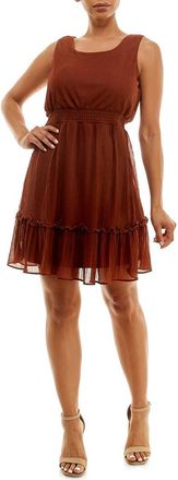 Nina Leonard Smocked Waist Dress in Brown at Nordstrom Rack, Size Medium