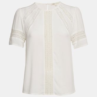Maje White Lace Trim Crepe Top