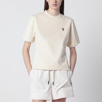 Moncler White cotton-blend T-shirt with logo patch
