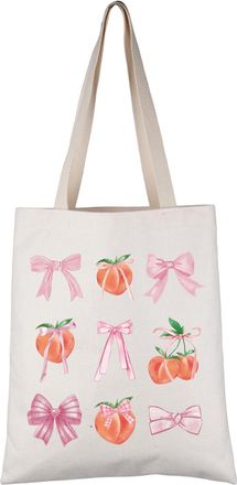 Generic PYOUL Peach Lover Gift Coquette Peach Tote Bag Pink Ribbon Bow Handbag Peach Aesthetic Gift (Coquette Peach Tote)