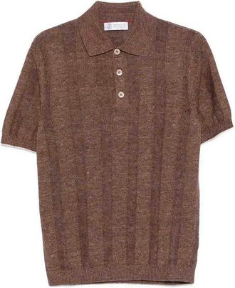 Brunello Cucinelli Linen And Cotton Wide Rib Knit Polo
