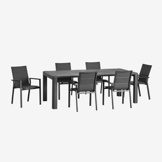 Sklum Set De Mesa Rectangular (180x100 Cm) Arnadine Y 6 Sillas De Jard&iacute;n Apilables En Aluminio Karena Sklum