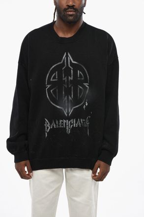 Balenciaga Maglia Girocollo UNISEX in Misto Cotone con Logo a Contrasto Balenciaga