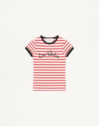 Valentino Striped Cotton Jersey T-Shirt Woman IVORY/RED XL