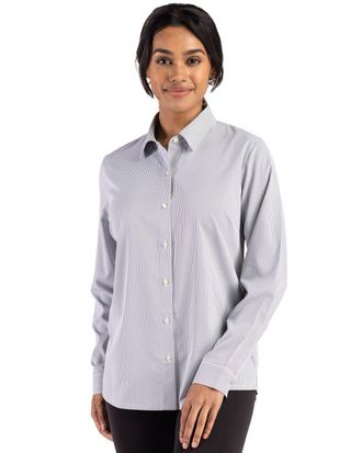 Cutter & Buck Skyline Epic Confidence Recycled Pinstripe Womens Long Sleeve Dress Shirt