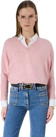 Gerard Darel Lenae V-Neck Loose Fit Jumper in Pink at Nordstrom