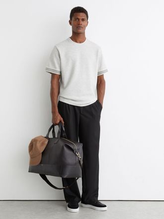 Reiss Grey Melange Textured Tape-cuff T-shirt, Xxl