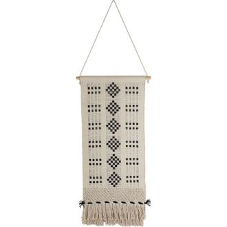Foreside Home And Garden Hand Woven Geo Pattern Wall Art Black Cotton & Wood Dowel in Beige at Nordstrom, Size Medium