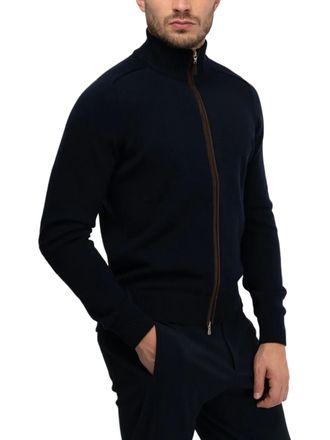 Gran Sasso Tailored Black Wool Zip-Up Jacket With Ribbed Details