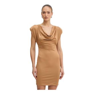 Fracomina Jurk met colkraag - Dames - Korte kleedjes - Bruin - XL - Polyester - Kleedjes