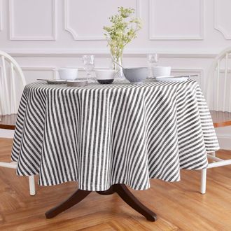 Solino Home Linen Round Tablecloth - Amalfi Stripe in Black And White at Nordstrom, Size Medium