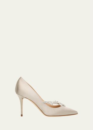 Manolo Blahnik 90mm Nadira Embellished Satin Pumps