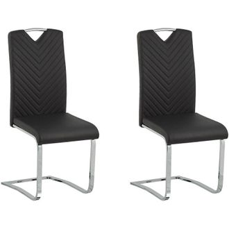 Beliani Juego De 2 Sillas De Comedor Asiento Tapizado En Piel Sint&eacute;tica Negra Sala De Conferencias En Voladizo Con Respaldo Alto Moderno Picknes
