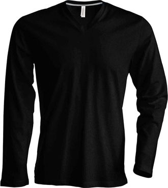 Kariban Long Sleeve Mens V Neck T Shirt Top - Grey - S