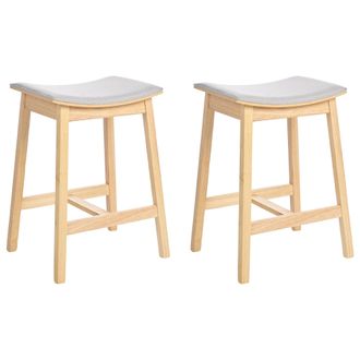 Beliani Conjunto De 2 Sillas De Bar Asiento Tapizado Madera Clara Y Gris Dixon