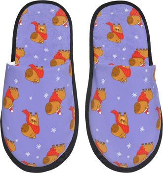 Generic House Slippers Capybaras Scarf Snowflake Cute Print Soft Fleece Slippers Unisex Indoor Shoes For Indoor Spa Travel L