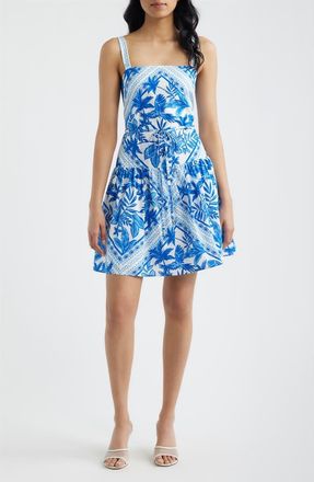 Julia Jordan Mixed Print Cotton Minidress in Blue Multi at Nordstrom, Size 12