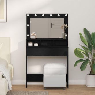 Berkfield Home Black Oak Dressing Table with LED Lights 79x41x135 cm | Size: 79 x 41 x 135 cm
