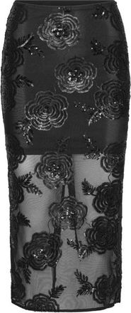 Rotate Sequins Midi Rok - Dames - Midirokken - Zwart - L - Leer - Rokken