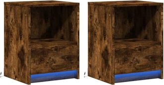 vidaXL Vidaxl - Mesita de noche luces led 2 uds madera ingeniería roble ahumado