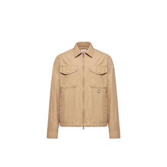 Moncler Moncler Cotton Poplin Long Sleeve Zip-up Shirt Jacket, Men, Beige, Size: Xxl