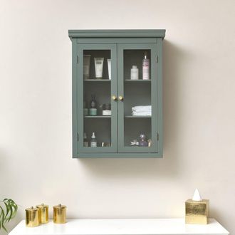 Melody Maison Green Glass Fronted Wall Cabinet 75cm X 57cm in Dark Green | Size: 75 cm X 57 cm