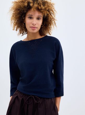 Fransa Womens Fine openwork knit 3/4 sleeve sweater