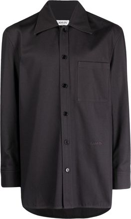 Lanvin logo-embroidered cotton shirt - men - Polyester/Cotton/Cotton - 40 - Grey
