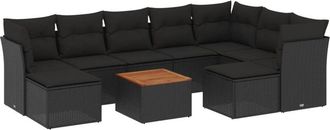 vidaXL Set De Sof&aacute;s De Jard&iacute;n 10 Pzas Cojines Rat&aacute;n Sint&eacute;tico Negro Vidaxl