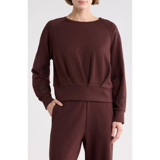 T Tahari Rose Embroidered Scuba Knit Crewneck Top in Chocolate at Nordstrom Rack, Size X-Large