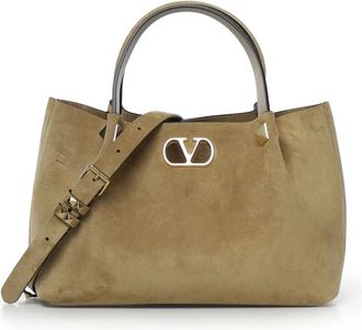 Valentino Garavani Kleine zachte su&egrave;de shoppingtas - Dames - Tassen - Beige - Maat: ONE Size Su&egrave;de