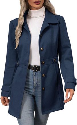 Generic Womens Suits Collar Trench Coat Ladies Button Down Woolen Winter Jacket Warm Flannel Coat Casual Fleece Womens Coats Long Winter Jackets Warm Fleece L