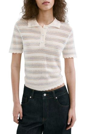 Mango Stripe Open Stitch Cardigan in Ecru at Nordstrom, Size X-Small