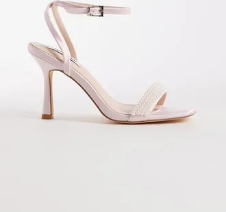 Be Mine Camden - Sandali da sposa in raso rosa con tacco e perle