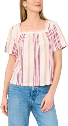 Vince Camuto Stripe Square Neck Top in Tangerine at Nordstrom, Size X-Large