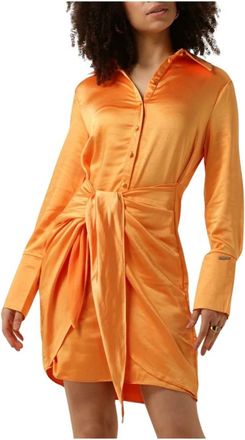 Colourful rebel Satin Wrap Jurk - Dames - Shirt Kleedjes - Oranje - S - Kleedjes