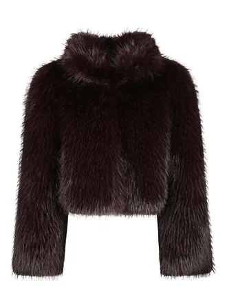 Pinko Cropped Faux Fur Jacket with High Collar and Sumptuous Texture