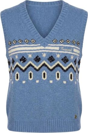 Trussardi Mouwloze trui met V-hals - Heren - Truien - Blauw - Maat: XS Katoen