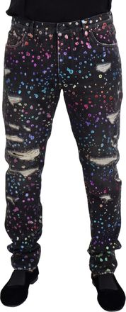 Dolce & Gabbana Mens Rainbow Splatter Distressed Jeans Pan73302 - Black Cotton - Size EU 50 (Mens)