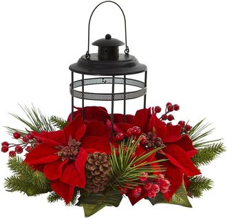 Nearly Natural Poinsettia Berry Pine Artificial Arrangement Candelabrum