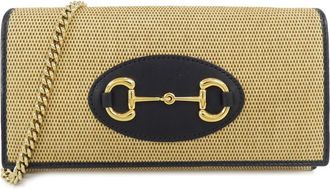 Gucci Beige Navy Canvas Leather Chain/Shoulder Wallet (Pre-Owned)