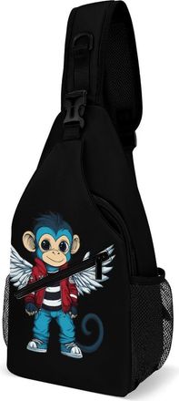 Generic Flying Cute Monkey Unisex Shoulder Bags Casual Crossbody Chest Bag Sling Backpack for Hiking Cycling Travel