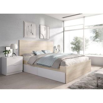 Dmora Dmora - Cama Doble Usman, Sommier Para Dormitorio, Estructura De Cama Por Habitaci&oacute;n, Estructura Del Sostenedor Del Colch&oacute;n, 269x205 H100 Cm, Blanco Y