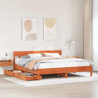 vidaXL Cama Sin Colch&oacute;n Madera Maciza De Pino Marr&oacute;n Cera 180x200 Cm Vidaxl