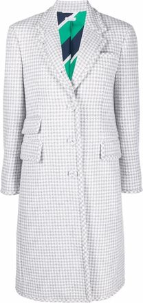Thom Browne houndstooth-pattern boucl&eacute; cashmere overcoat - women - Cashmere - 44 - Grey