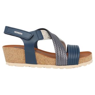 Mephisto Blue Mix Sandaal - Zomercollectie - Dames - Sleehakken - Blauw - 42 EU - Leer - Schoenen
