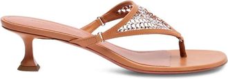 Amina Muaddi Cameron 45mm leren sandalen verfraaid met kristallen - Bruin